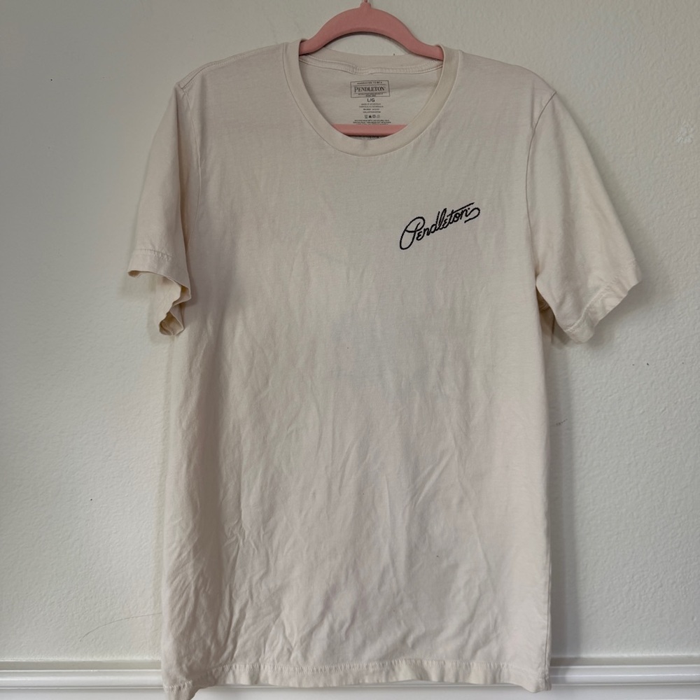 Pendleton Cream Graphic T Shirt Western Cowboy‎ Back Print Logo Tee Size L